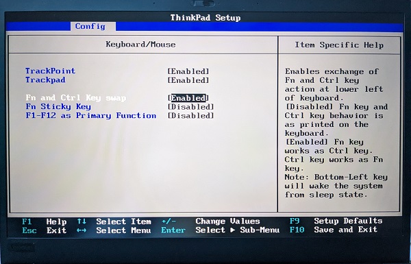 ThinkPadBIOSコンフィグfn ctrl swap