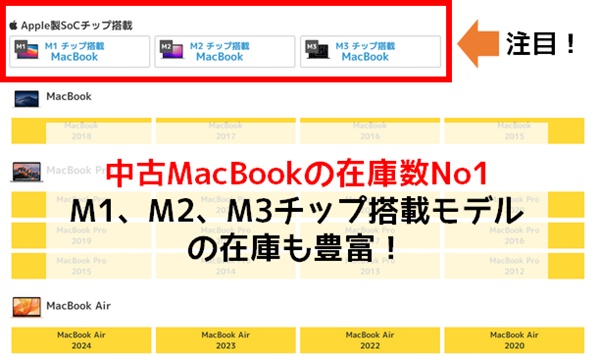 イオシスは中古MacBookの在庫が豊富 M1 M2 M3チップ搭載モデルもあり