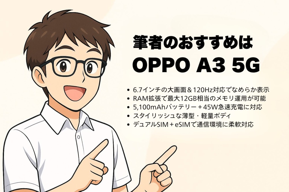まとめ～筆者のおすすめは「OPPO A3 5G」